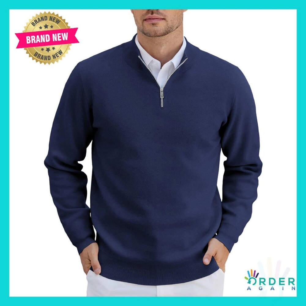 Quarter Zip Pullover Slim Fit Lightweight Knit Sweater Classic Elegant